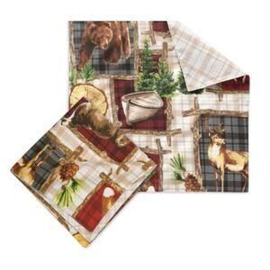 C&F Home Rustic Cabin 4 Napkins Set Fox Deer Bear Woods 20x20- NWT
